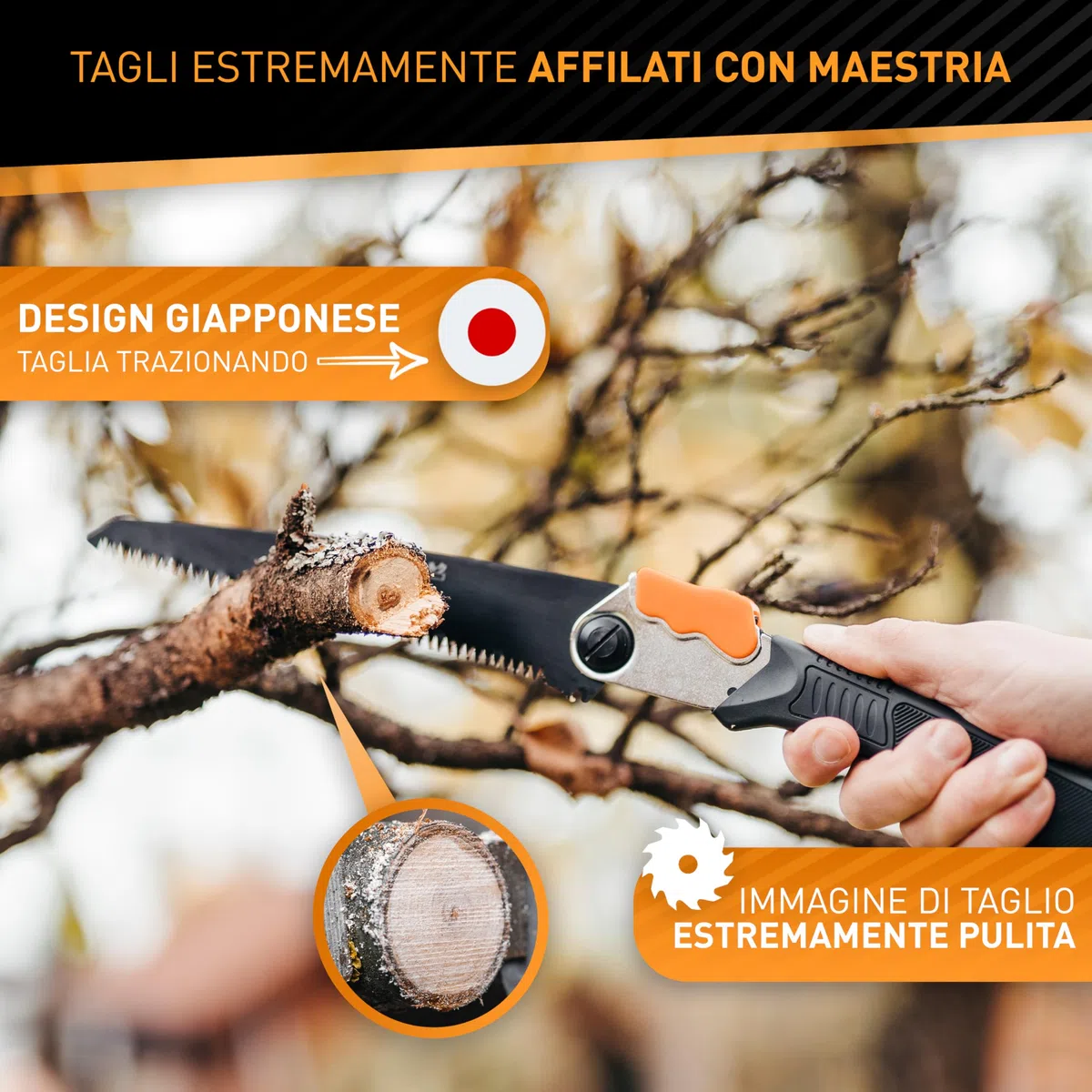 HARDTWERK ALPHA Sega pieghevole per potatura con blocco di sicurezza (210 mm) per giardino