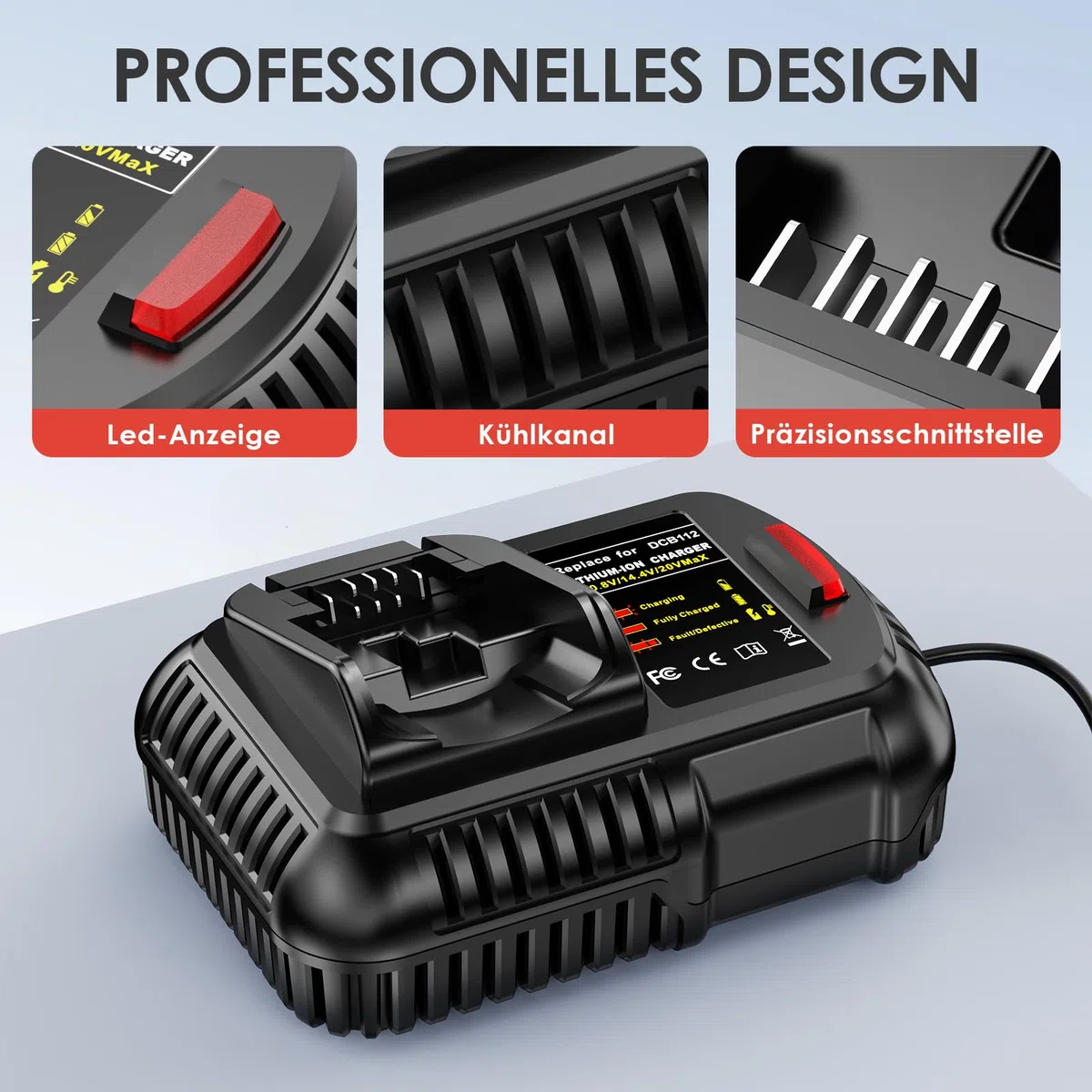 ASUNCELL Caricabatterie da 2,0 A 18 V per batteria DeWalt da 12 V-20 V, caricabatterie per DeWalt DCB112 DCB115 DCB203 DCB204 DCB205 DCB206 DCB201 DCB120 DCB127