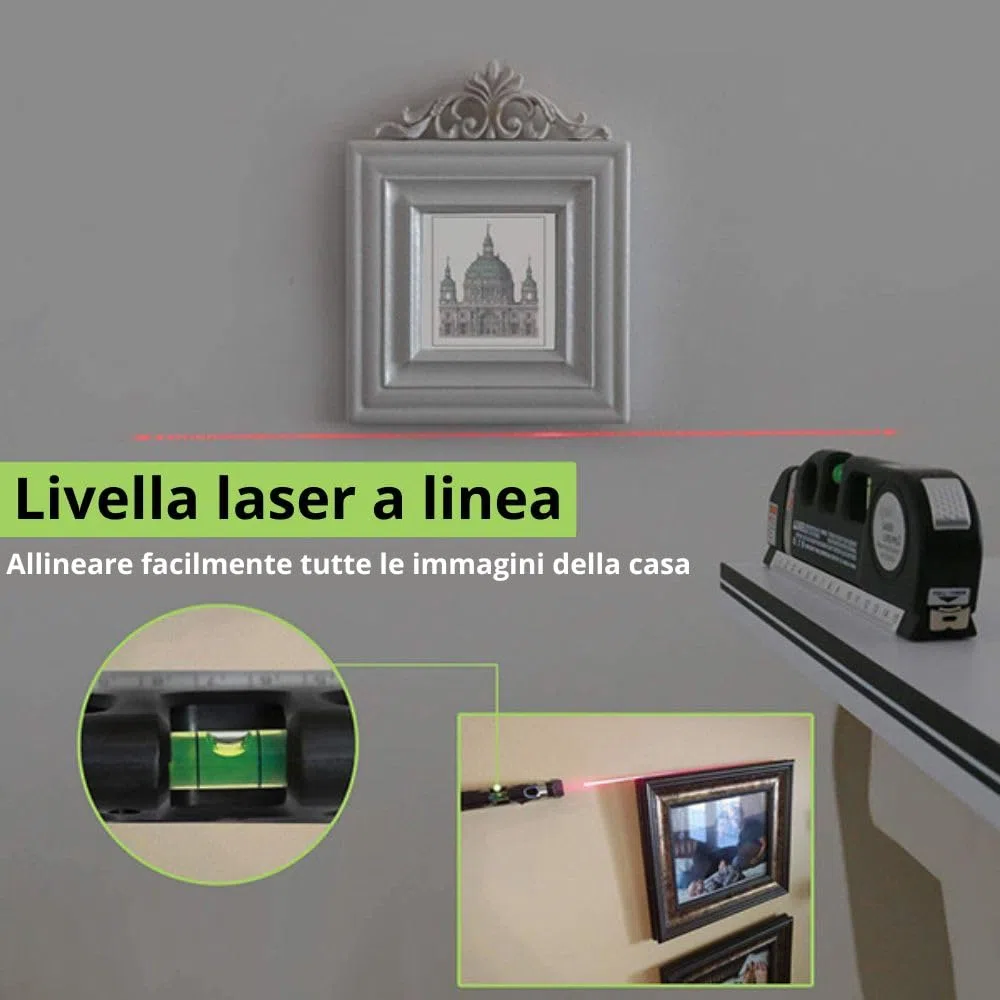 Livella laser 4 in 1 con metro a nastro, multifunzionale, laser livellante multifunzionale, lazer orizzontale verticale e trasversale, livello a bolla con righello, batterie incluse