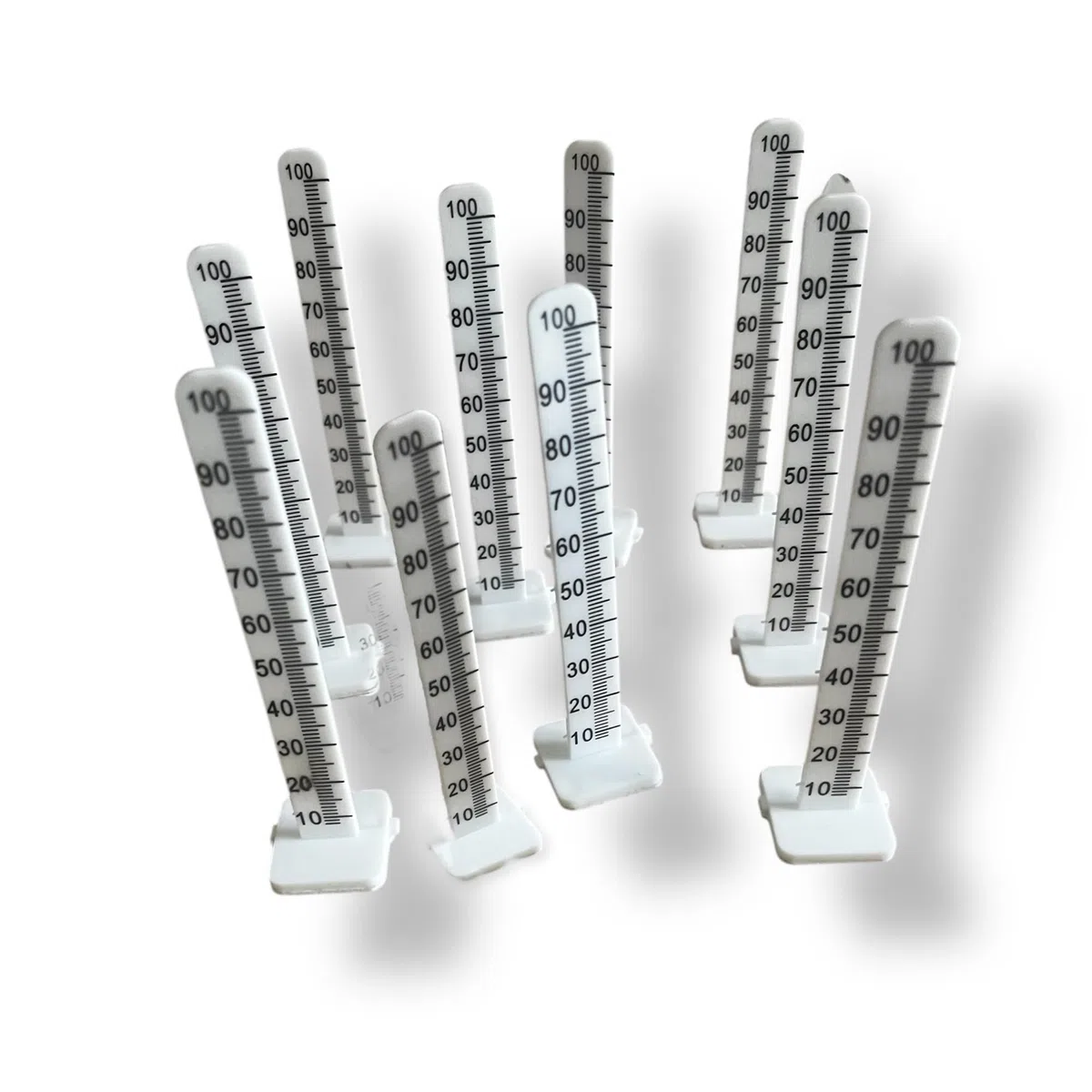 Calibro di livellamento 0-100 mm – set 10 pezzi – misurazione spessore per massetto fluido, autolivellante, rasionaggio e calcestruzzo – graduazione ogni 10 mm – Outillage Carreleur 2.0