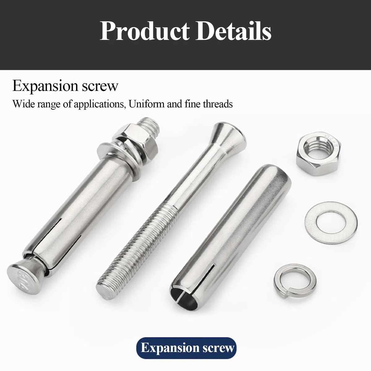 2 dadi esagonali esterni in acciaio inox 304 Bullone a bussola di espansione, M16 tasselli di fissaggio pesanti da utilizzare nel calcestruzzo(M16 x 130 mm)