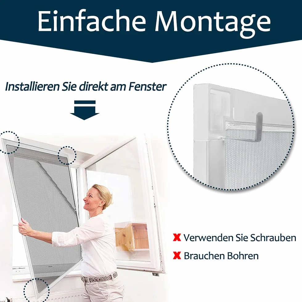 Zanzariera per finestra senza fori, zanzariera con telaio in alluminio, zanzariera per balcone, terrazze (80 x 100 cm, bianco)