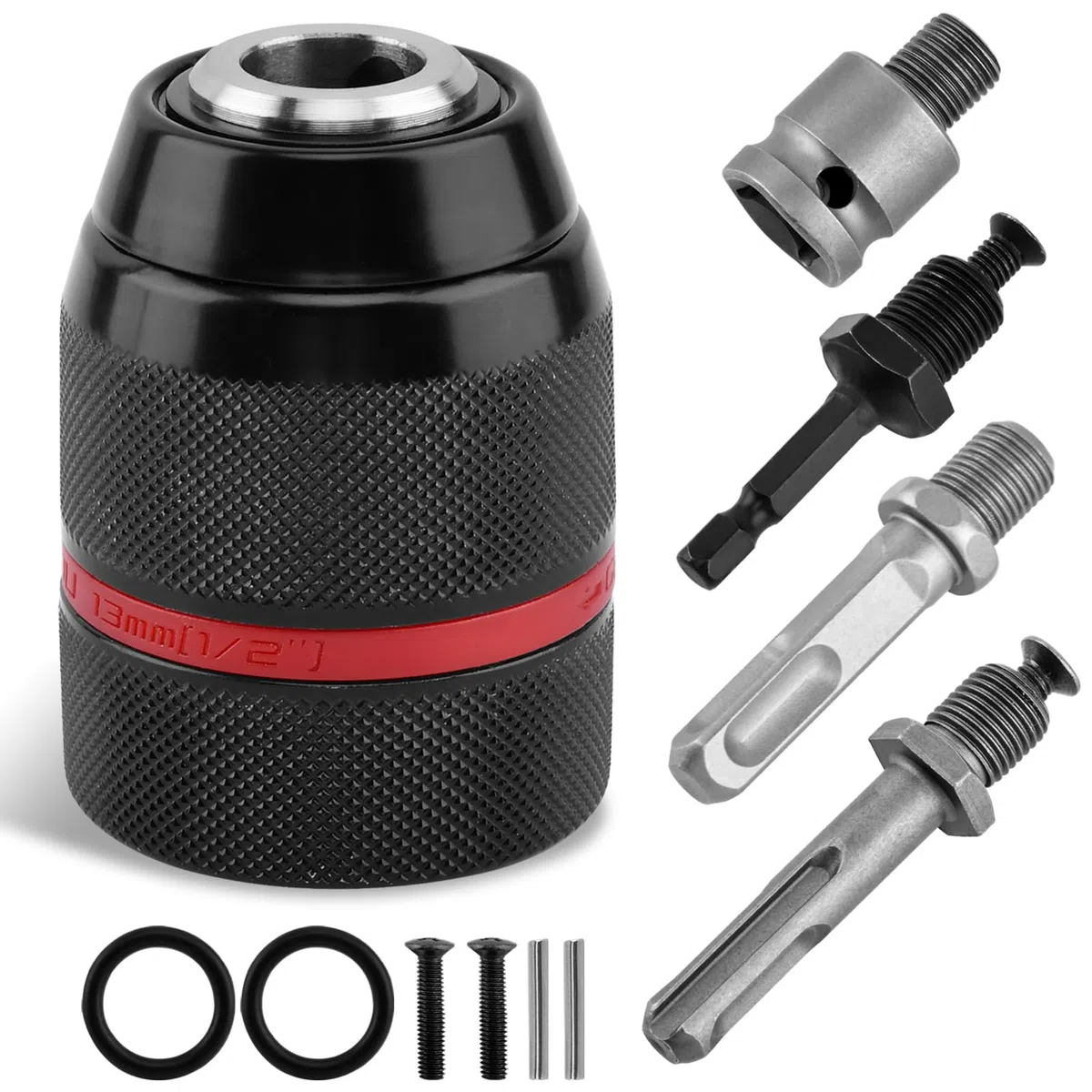 Mandrino autoserrante senza chiave per Milwauke-e, 1/2-20UNF Mount 1-13 mm mandrino autoserrante - Adatto a gambo SDS-Plus da 3/8", codolo esagonale da 1/4" e adattatore per avvitatore a impulsi da 1