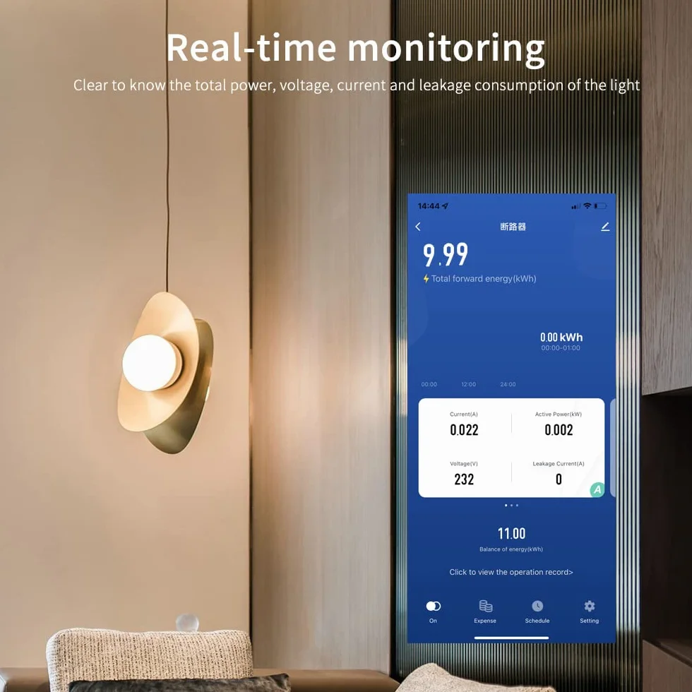 Yasorn Misuratore di energia WIFI intelligente eMylo, digitale LCD su guida DIN monofase, protezione dalle perdite AC 80-400V, misuratore del consumo elettrica, telecomando Alexa APP