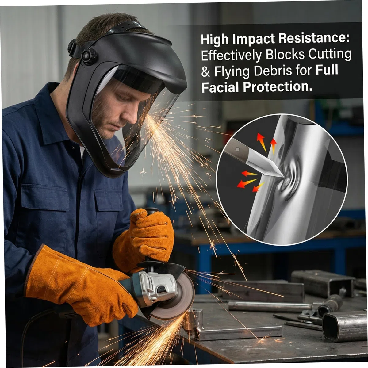 Maschera integrale, Visiera integrale antiappannamento HD con guanti, Visiera per PC resistente agli urti, Maschera di protezione per smerigliatura, saldatura, falciatura del prato, prodotti chimici