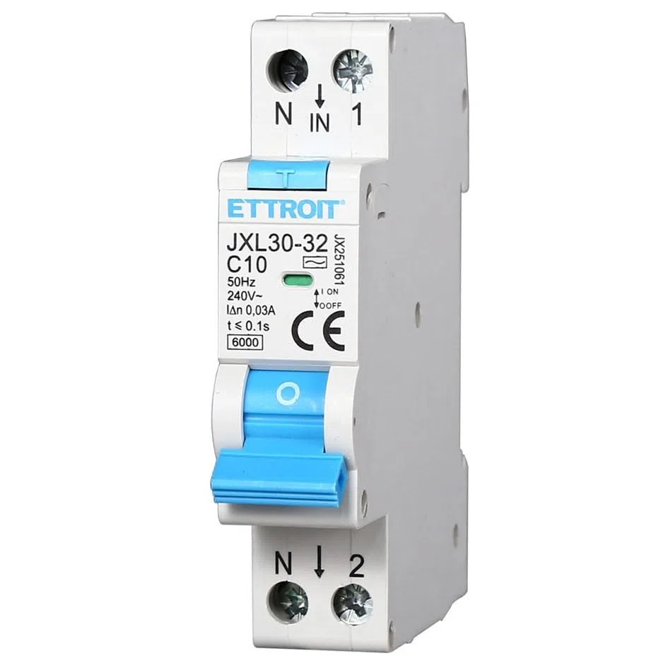 Interruttore Magnetotermico Differenziale 1P+N 10A 30mA 220V-6KA 1 modulo 30mA per Guida DIN - Protezione Circuiti e Sicurezza Impianti