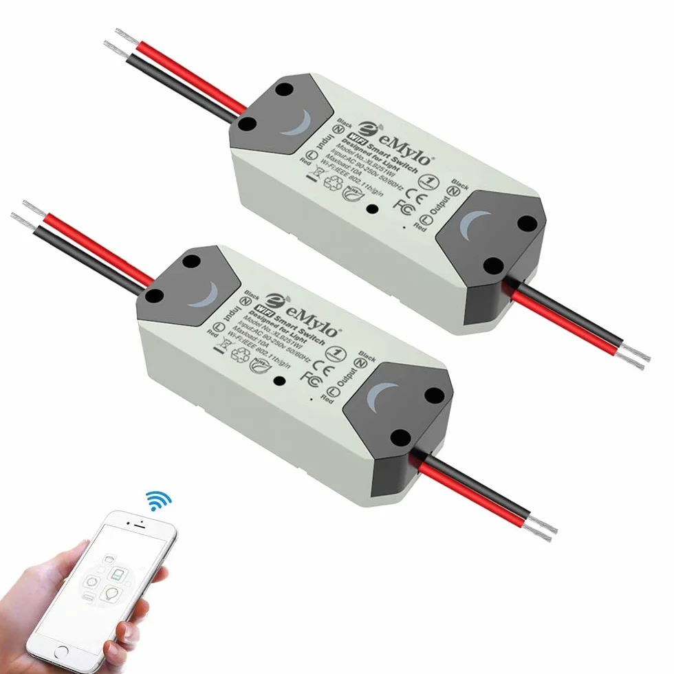 eMylo Smart WiFi Switch Interruttore WiFi relè wireless universale, Timer Telecomando DIY Interruttore della luce Controllo vocale Supporta Amazon Alexa Echo, Google Home Tramite IOS Android 2 Pack