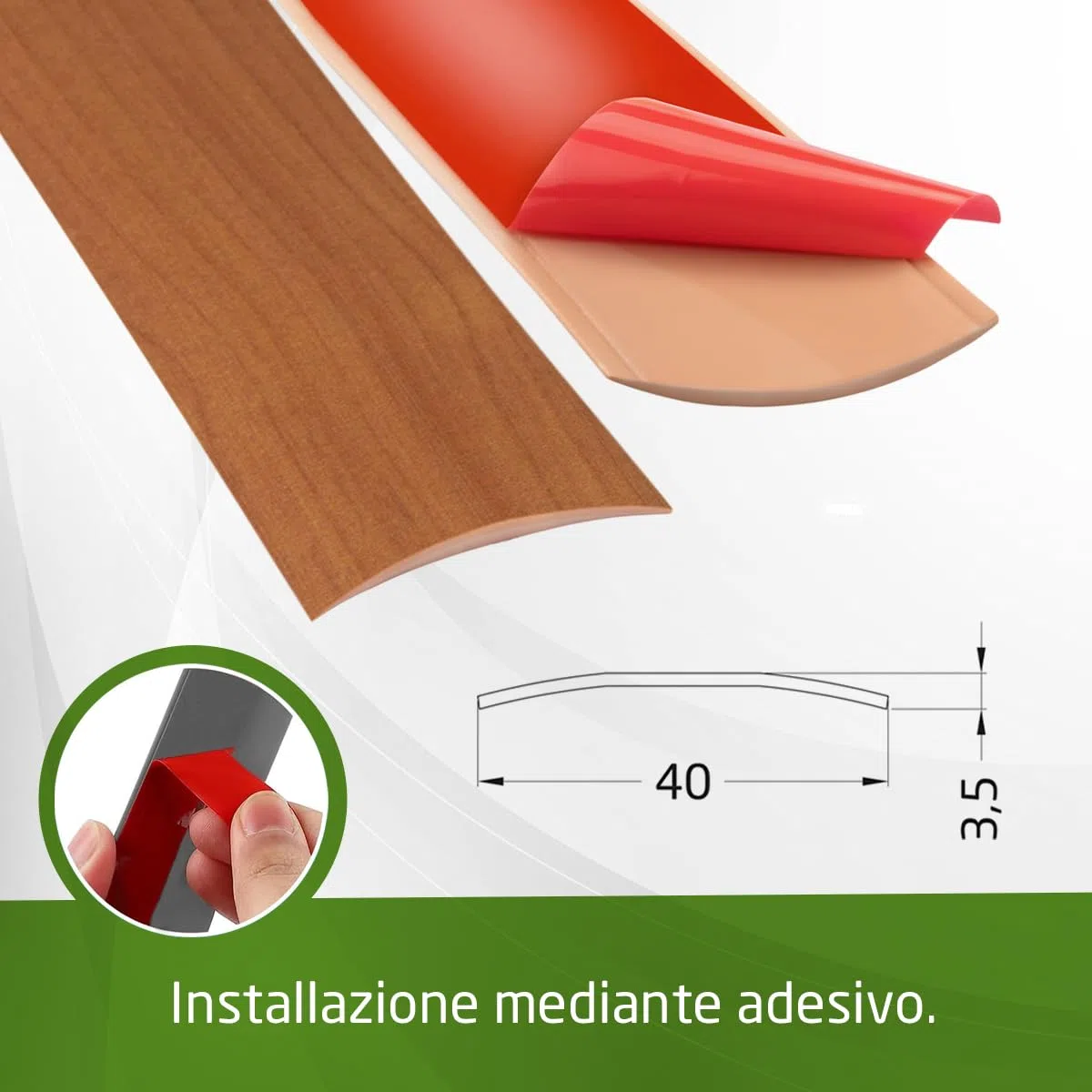 Amig - Scossalina a pavimento | 820 mm x 4 mm x 0,5 mm | Colore: Ciliegio | Adesivo | Striscia di transizione | Profilo di giunzione per pavimenti, parquet e decking | Per pavimenti in legno