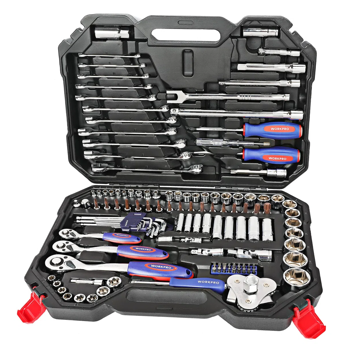 WORKPRO Set di 123 Chiavi a Bussola, Chiavi a Cricchetto 1/2", 1/4", 3/8", Set Chiavi a Tubo in Cromo Vanadio, Kit di Attrezzi Meccanici per Auto