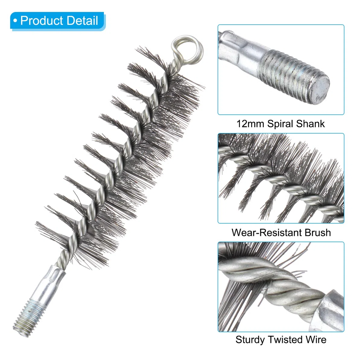 PATIKIL Spazzola Per Foro Da 45mm Di Diametro, 2Pezzi Spazzola Di Pulizia In Filo Di Acciaio Inox Intrecciato Per Tubi Cilindrici Con Codolo A Spirale Da 12mm Per Tubi, Porte, Argento
