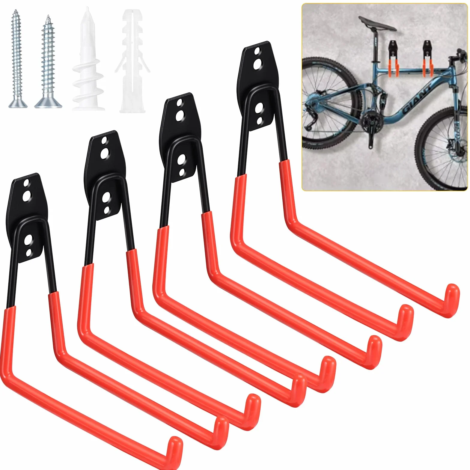 4 Pezzi Ganci per Garage da Muro, Ganci per Garage Appendi Tutto, Ganci da Parete Garage Lunghi per Scale, Biciclette, Attrezzature Sportive