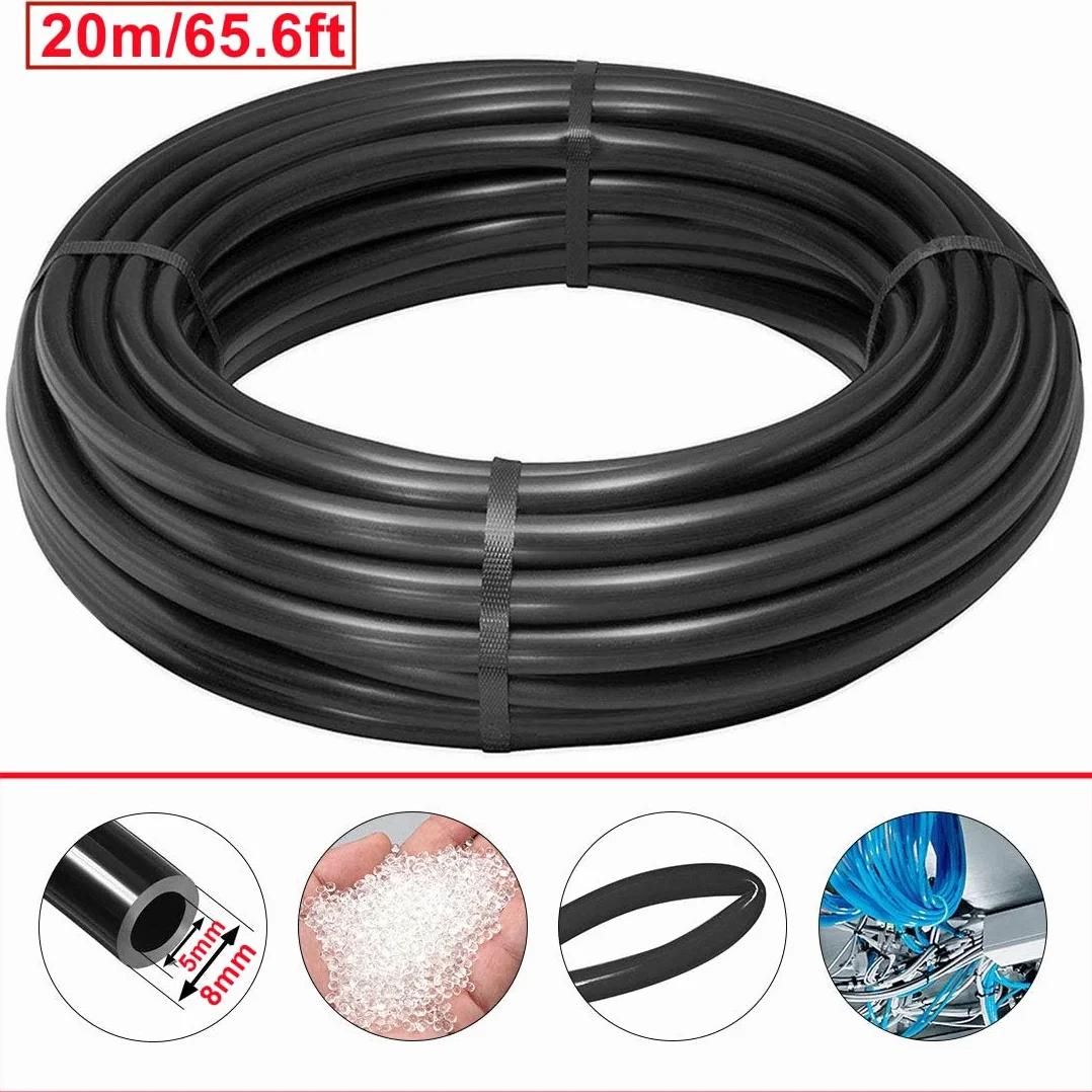 HUAZIZ 20 meter Tubo per Aria Poliuretano Black, (8mm OD, 5mm ID) Aria Pneumatica PU tubo, Flessibile aria Kit +1 pezzo Tagliatubi