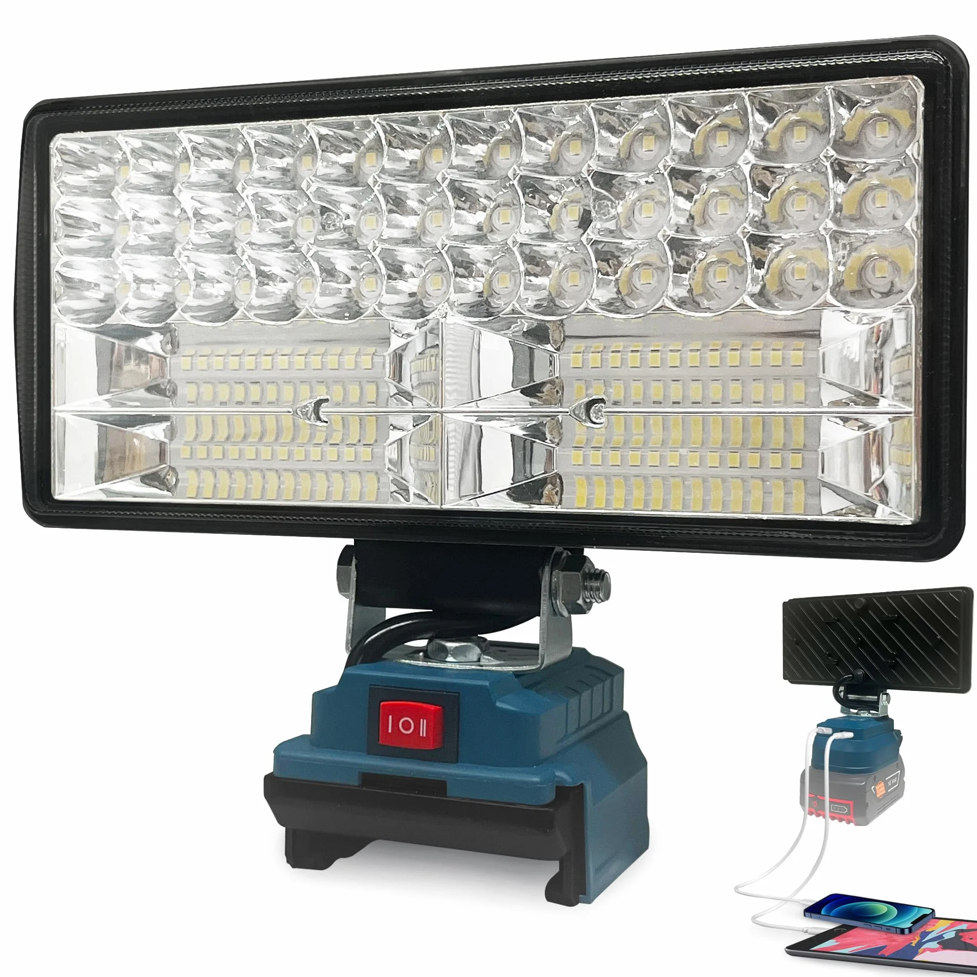 Lampada a LED per batteria Bosch da 18 V, 96 W, 6800 lm, con USB + tipo C (senza batteria)