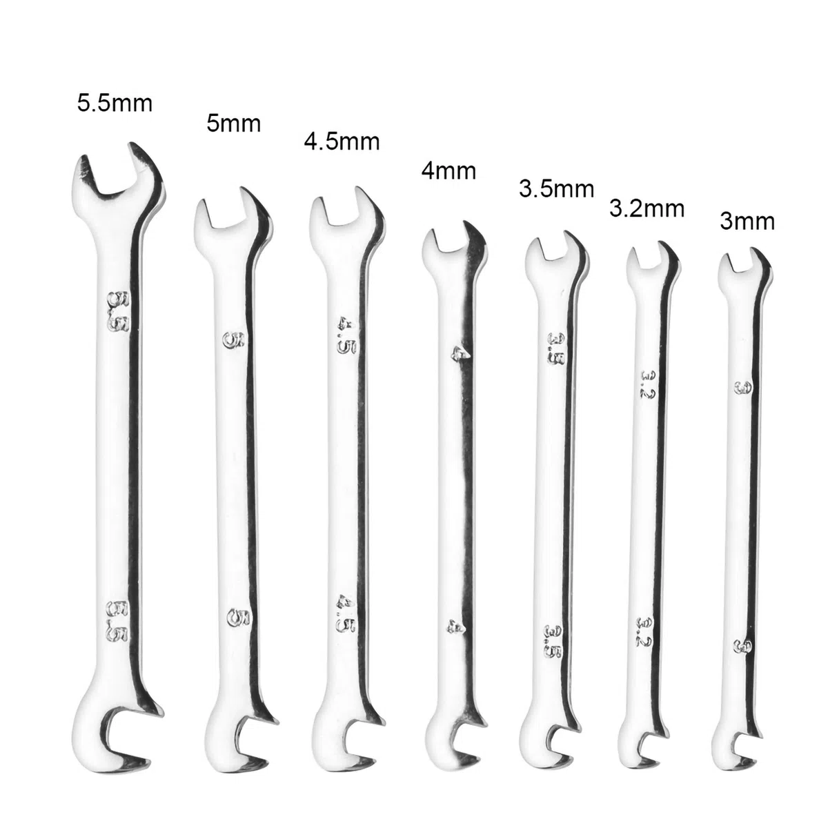 Larcele Mini Chiavi Combinate Metriche, Set di 7 Chiavi a Forchetta Doppia 3-5.5 mm, Acciaio CR-V MNBS-07