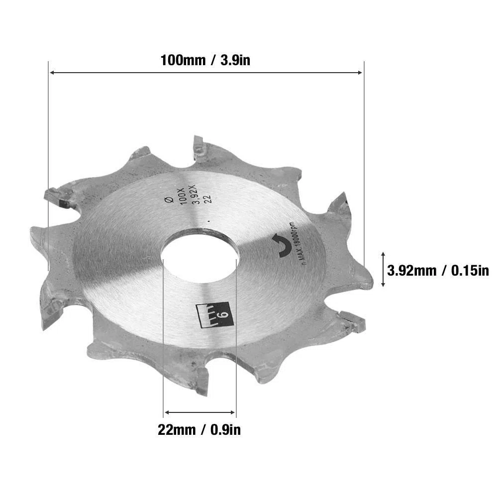 Lama di Jointer del biscotto di 100mm/4inch, sostituzione della taglierina della lama di Jointer del carburo per il diametro interno 22mm della scanalatrice
