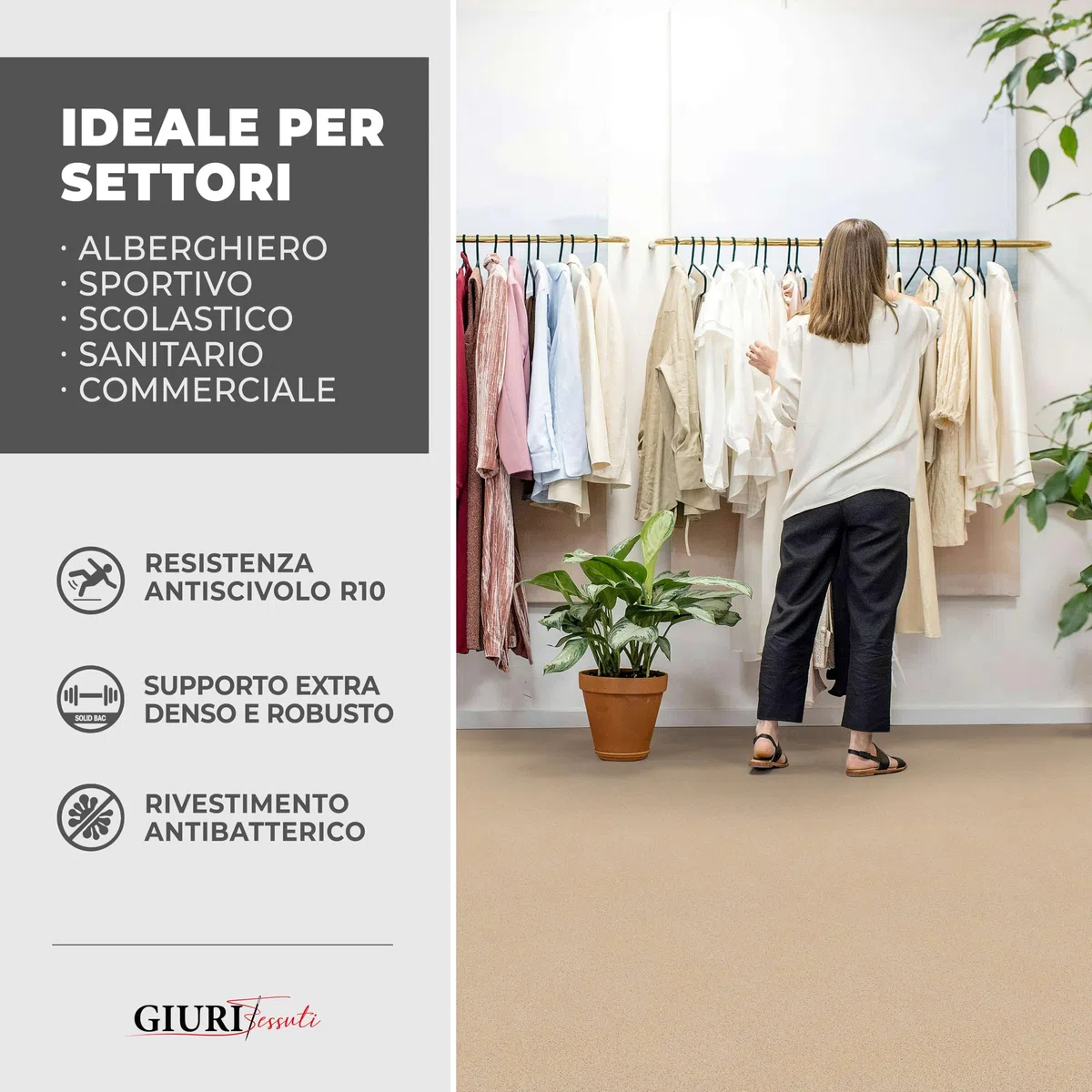 GIURI TESSUTI - Pavimento in PVC Maxima H 100cm - Rivestimento in Vinile Venduto al Metro Lineare per Calpestio Intenso e Uso Professionale - Impermeabile, Antiscivolo, Antibatterico (KORA SAND)