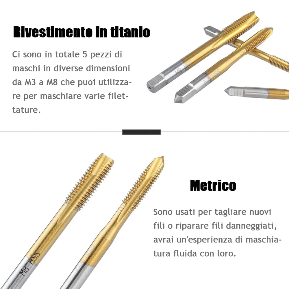 5 Pcs Maschi per Filettare Tappi Punta da Trapano Con Filettatura Metrica Adatta per M5 Rapano Elettrico a Filetto Dritto per Flauto