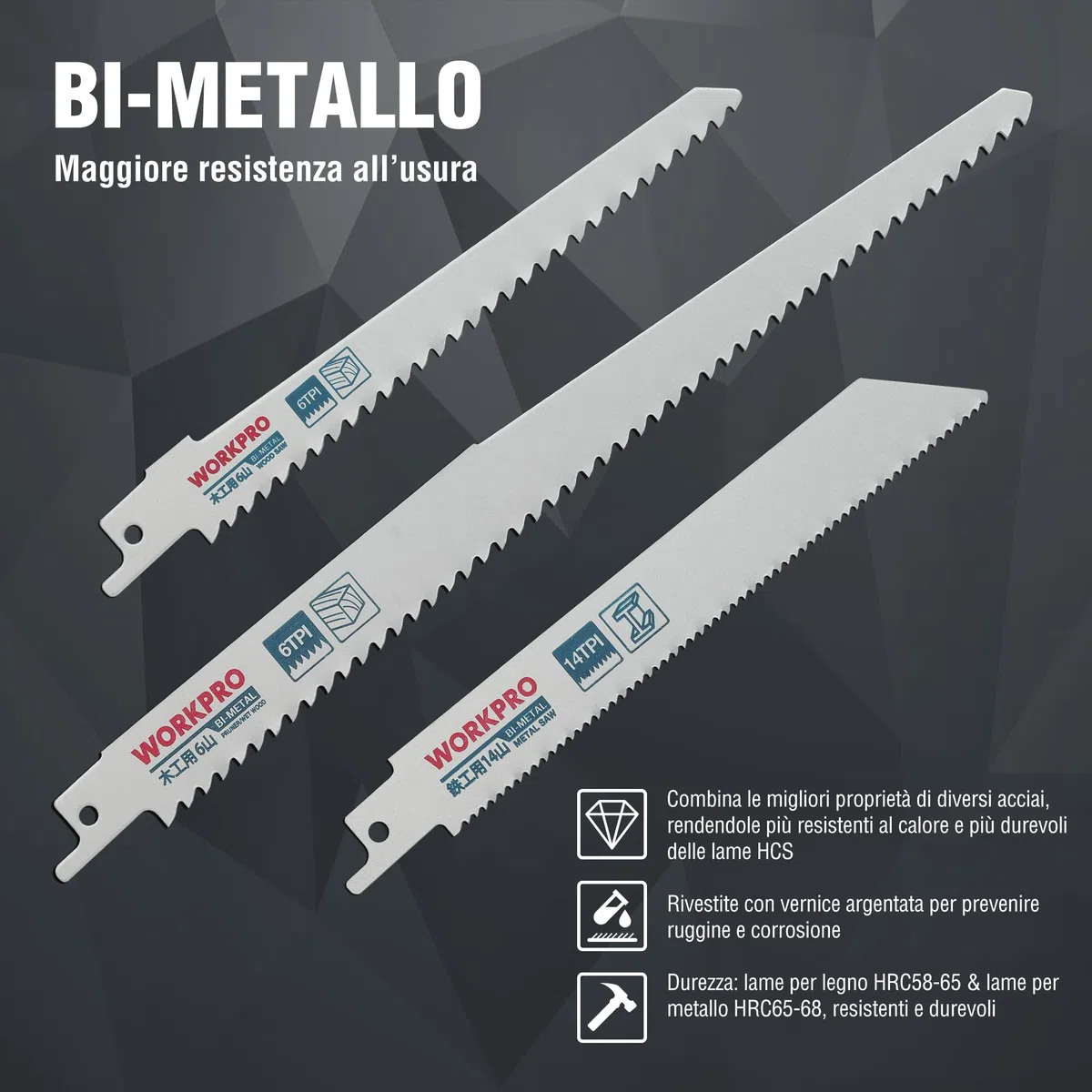 WORKPRO Set di Lame per Sega a Gattuccio Universale da 10 Pezzi, Lama per Sega a Sciabola per Taglio Metallo e Legno, Compatibile con Maggior Parte delle Marche, con Scatola di Plastica