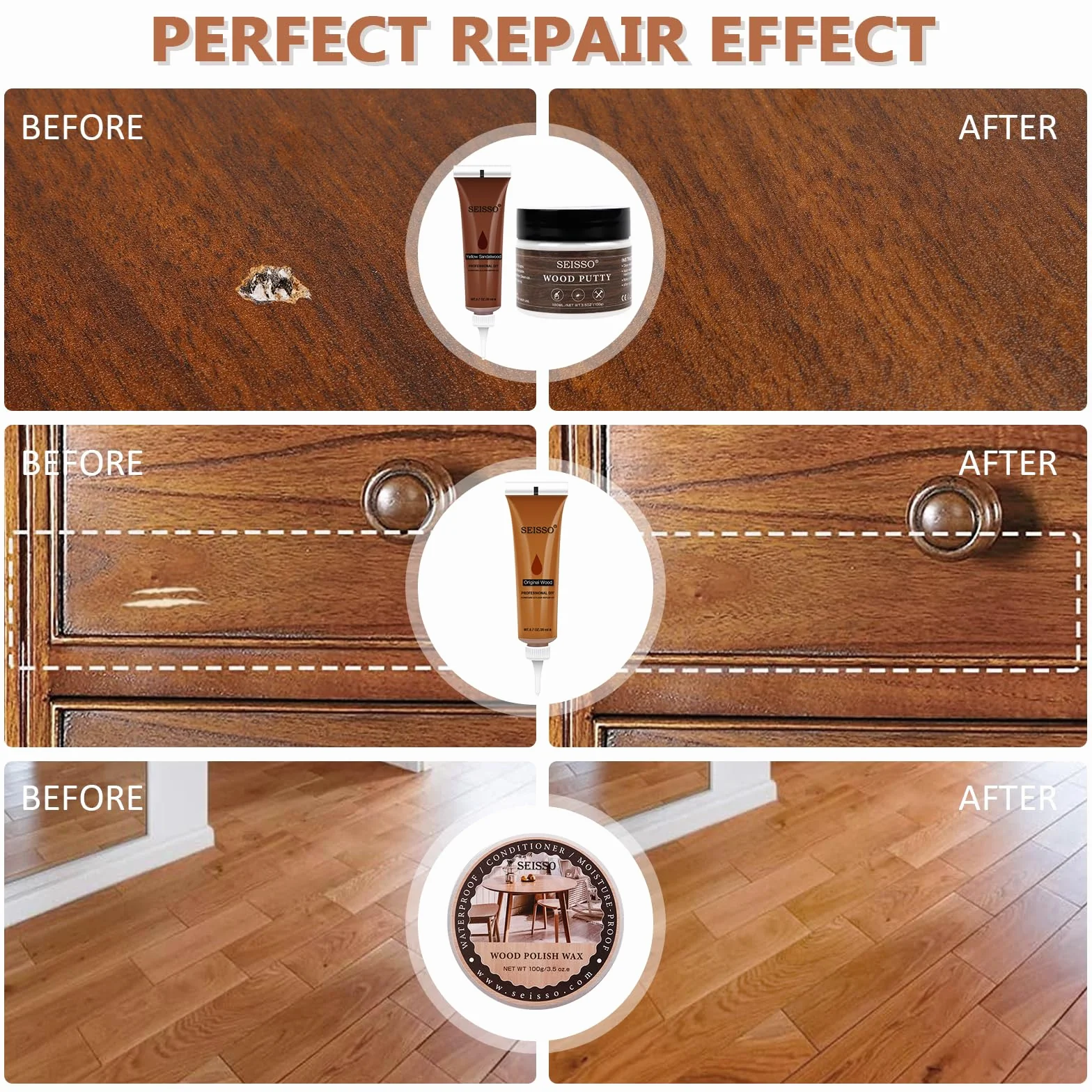 SEISSO Kit Riparazione Legno Stucco per Legno, 18 colori Set di Riparazione per Parquet in Laminato di Legno Duro, Ripristino di Graffi, Crepe, Fori, Graffi, Parquet, Mobili