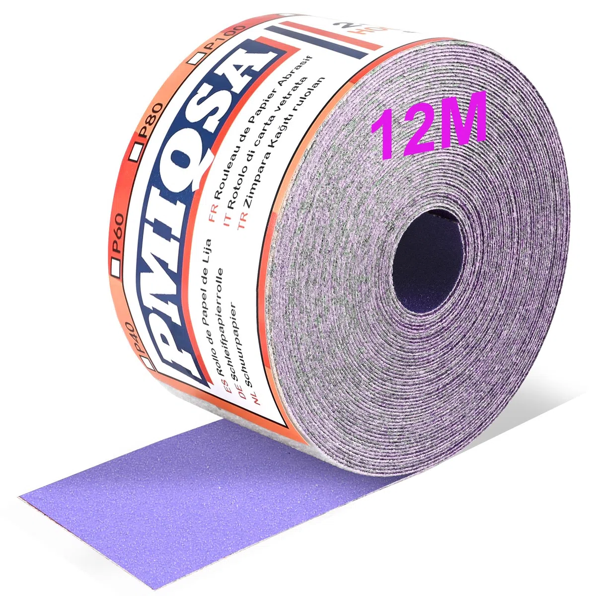 Grana 120 Rotolo Di Carta Vetrata, 70mm X 12 M Rotoli Di Carta Vetrata Ceramica Per Automotive, Levigatura Del Legno, Finitura Di Metalli, Plastica(Viola)