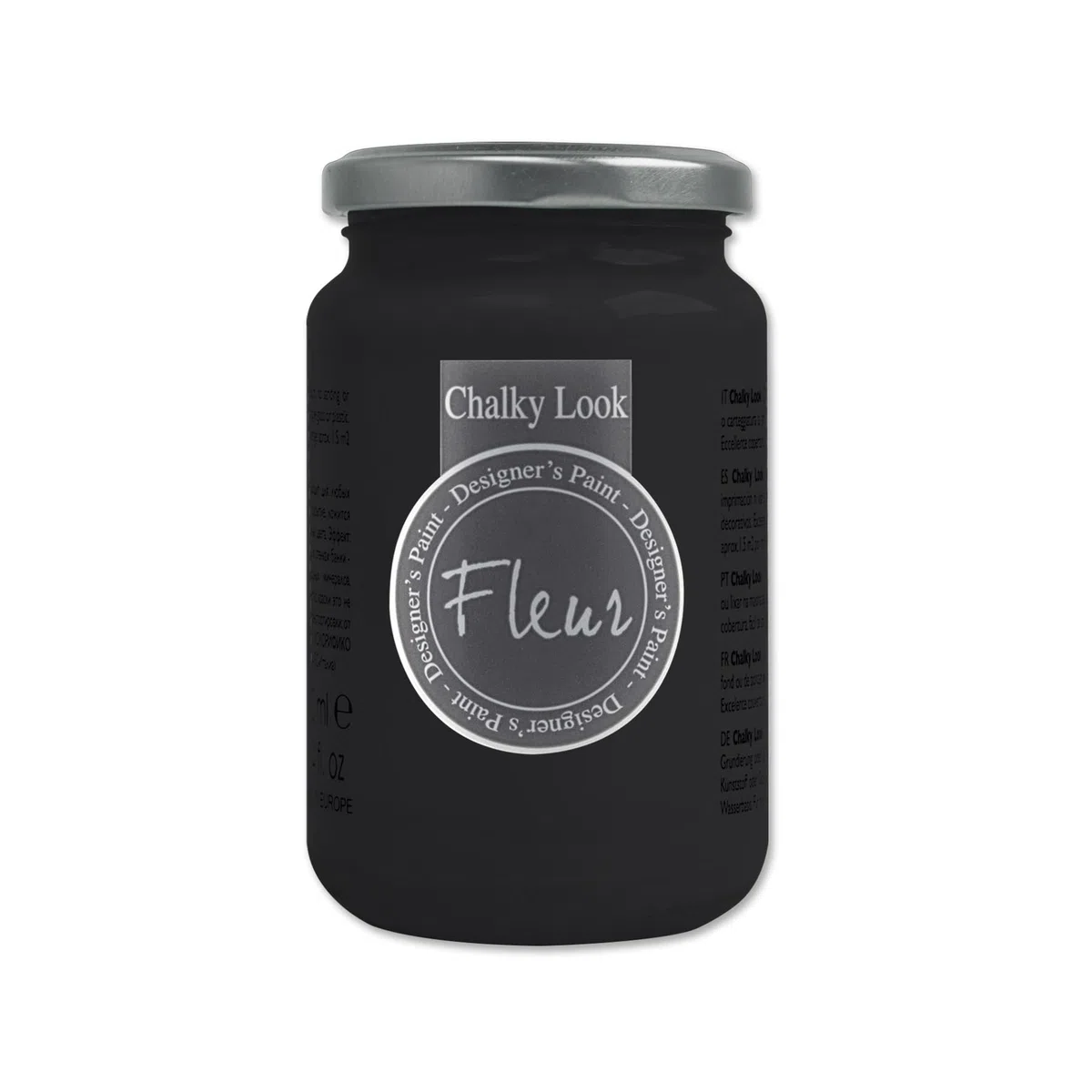 FLEUR DESIGNER'S PAINT | Pittura ad Acqua, Effetto Gesso Naturale, Extra Opaca, Fleur Chalky F77, Colore Black, Made in Italy, Formato da 330 ml