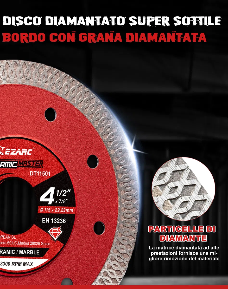EZARC Disco Diamantato 115 mm, Disco Diamantato Gres Porcellanato Extra Sottile, Dischi Diamantati per Gres Porcellanato, Ceramica, Marmo, 2 Pezzi
