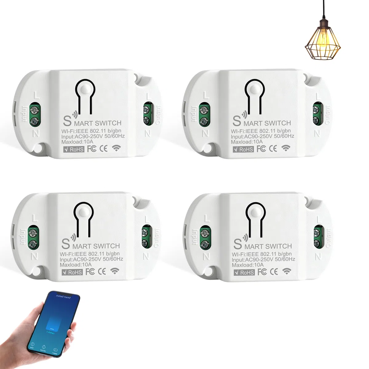 4 pezzi interruttore della luce intelligente modulo 10 A, interruttore Wi-Fi intelligente universale Smart Life Wi-Fi interruttore Smart WiFi modulo compatibile con Alexa Google Assistant