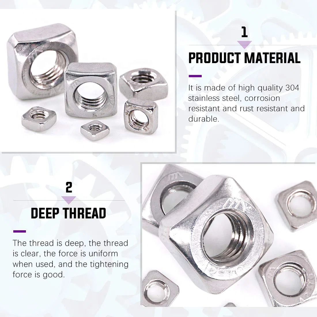 Swpeet - Dadi quadrati metrici in acciaio inox M3 304, filettatura metrica, filettatura grossolana, M3 M4, M5 M6 M8 M10, Square-4, Assortment Kit-220P