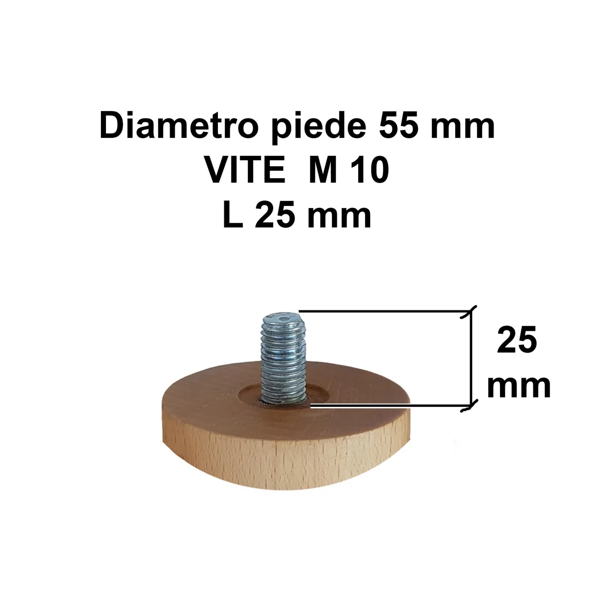 Filoben Set 4 Piedi diametro 55 per Rete a Doghe Gambe Letto Universali in Legno di Faggio cm 25 30 35 40 45