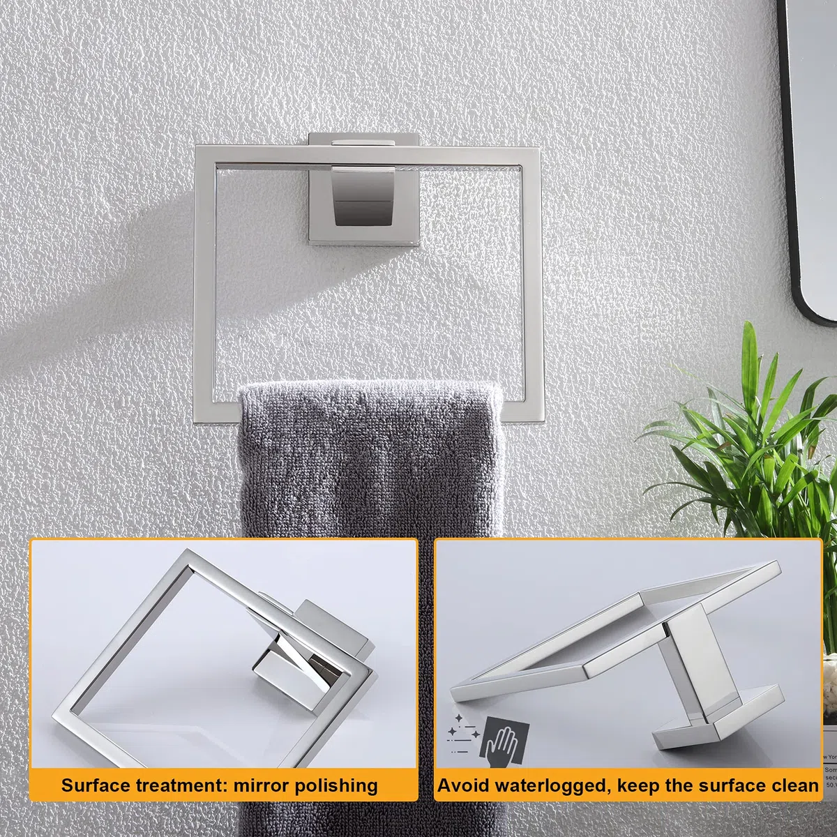 KOKOSIRI Portasciugamani da bagno ad anello per asciugamano da bagno, da parete, in acciaio inox, stile moderno, cromato lucido, B3004CH
