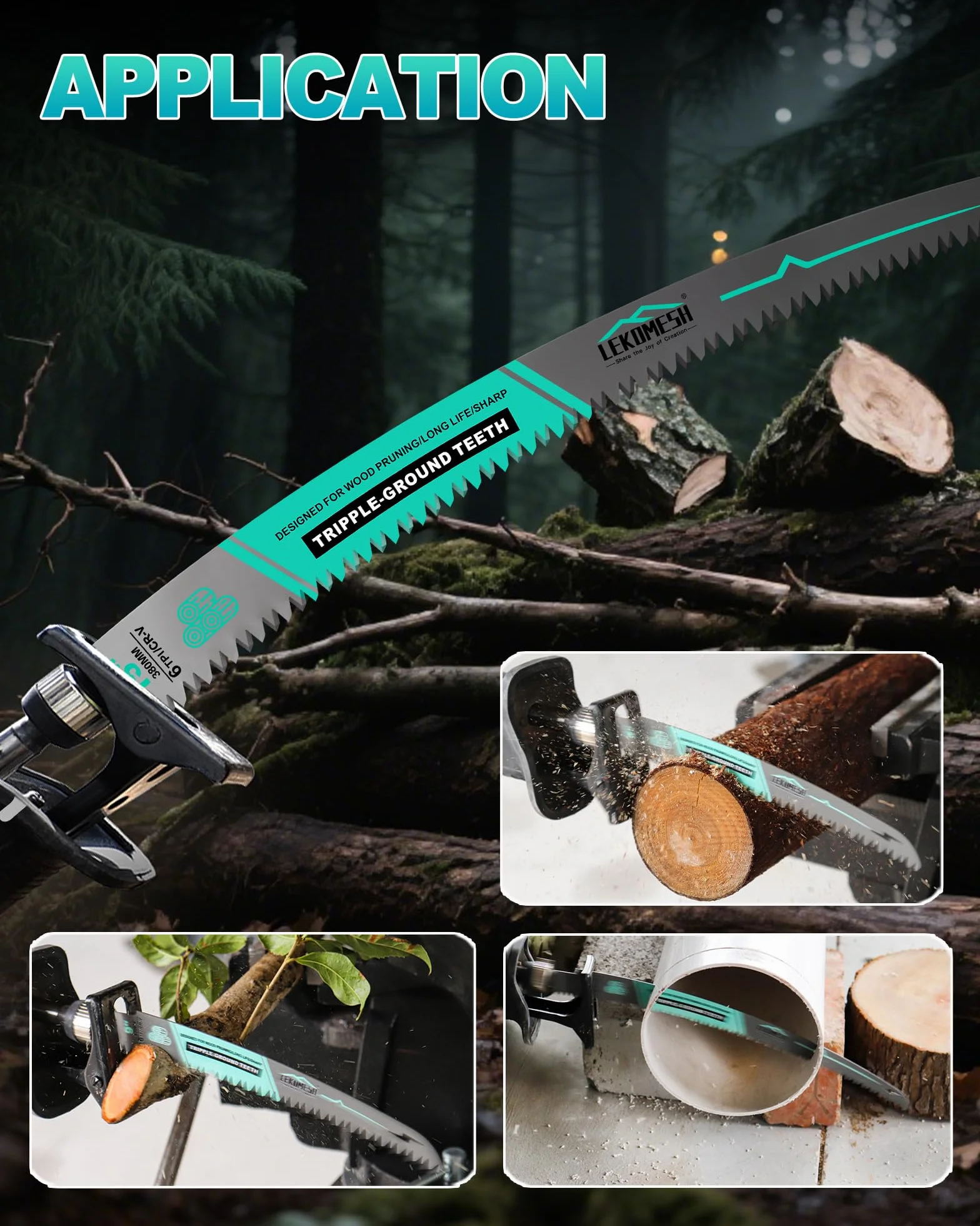 Lame per sega a sciabola con denti giapponesi, 300 mm*2+380 mm*2, 4 pezzi, per legno, 380 mm, 6 TPI per tagliare alberi, taglio del legno