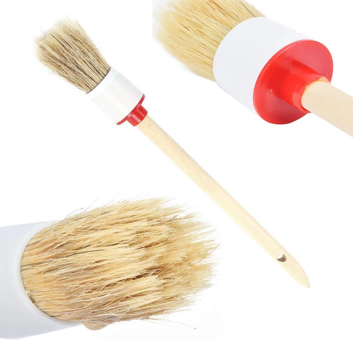 Gesso Cera Pennello Vernice Pennellessa Rotondi con Setole Naturali per Pittura Ceretta Mobili Smaltatura di Ceramica Home Decor Progetti Shabby Chic 6 Pezzi