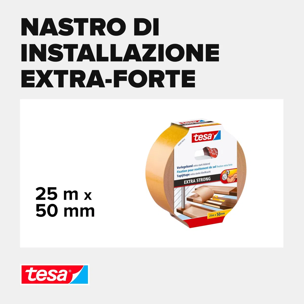 Tesa 05696-00010 Flooring Tape Extra Strong Hold, 25m x 50mm