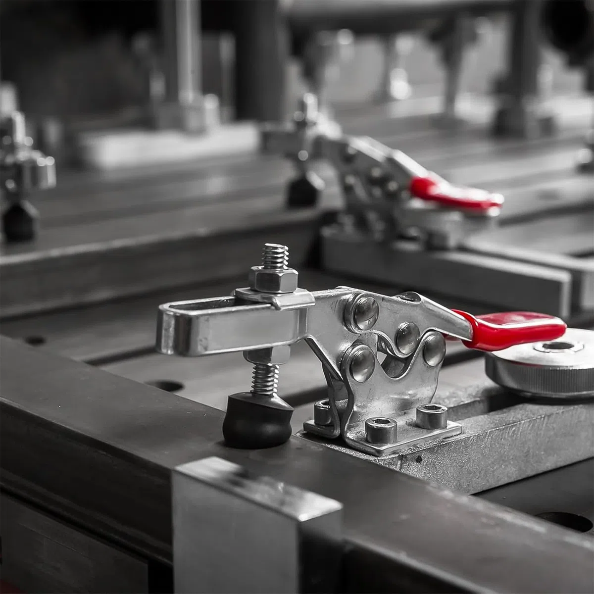 6 Pezzi Toggle Morsetto, GH-201-B Morsetto a Levetta, Morsetti a Ginocchiera 90Kg per Macchinari Lavorazione del Legno Saldatura