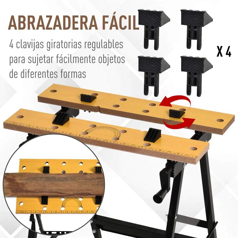 Bakaji Tavolo da Lavoro Banco Cavalletto per Troncatrici con Morsetti Regolabili Struttura in Alluminio Pieghevole e Salvaspazio Capacità Max 100Kg con Rastrelliera Portattrezzi e Guide