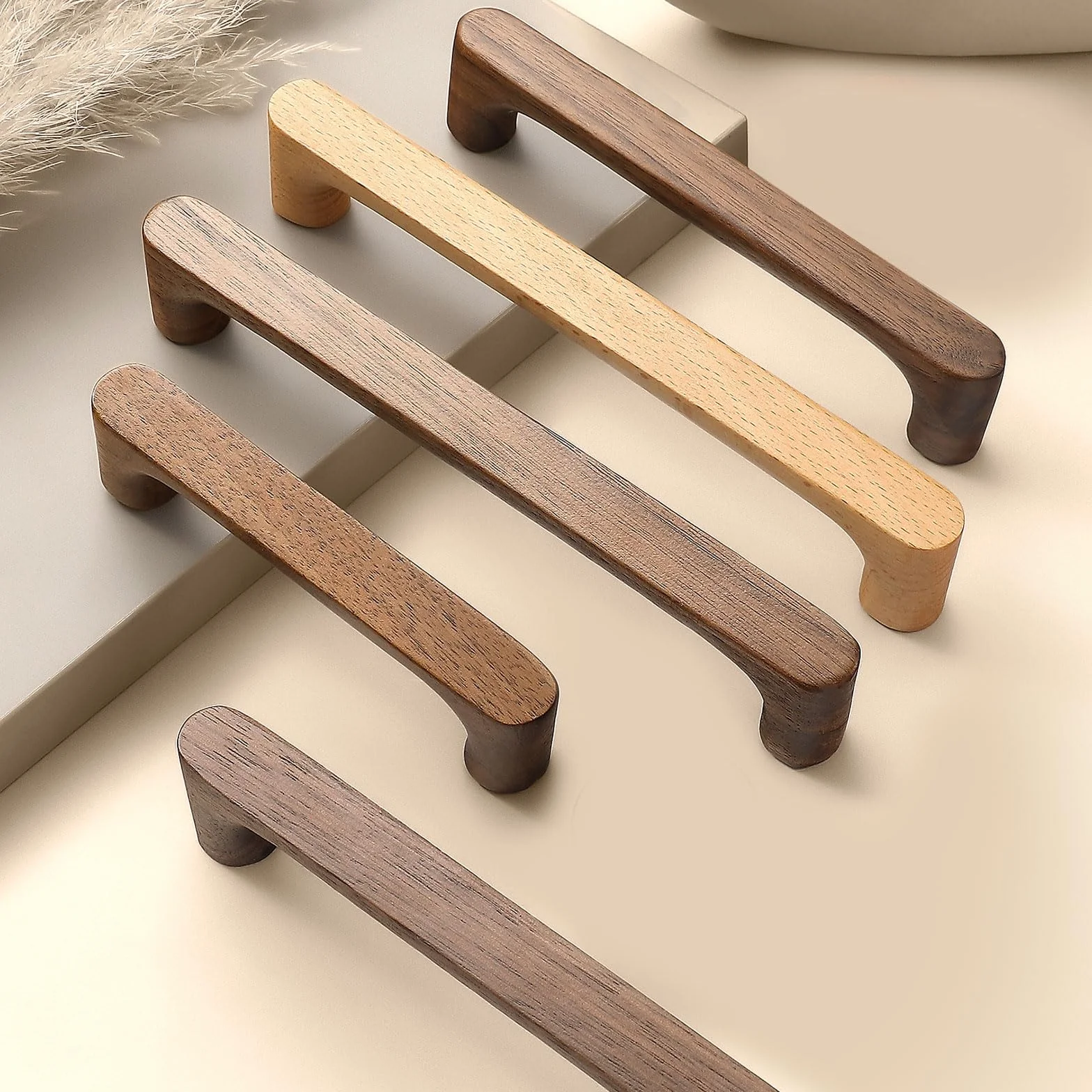 6 pezzi Maniglie in legno di faggio 6,3 pollici rotonde per cassetti, maniglie per armadi da cucina