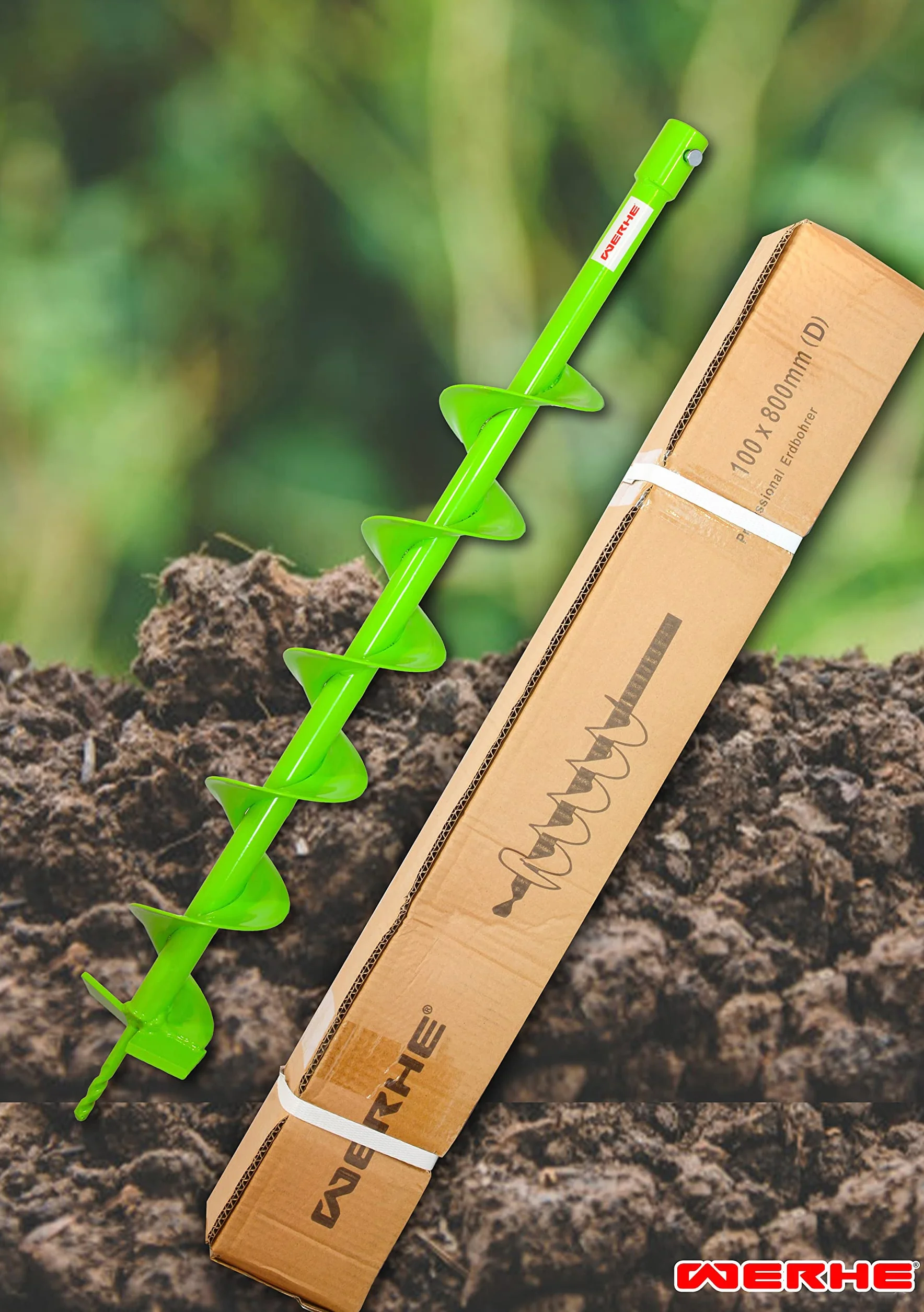 Trivella da terra WERHE ⌀120 mm, lunga 80 cm per trapano – Trivella professionale per pozzi per scavare con precisione pali di recinzione, piantumazione di alberi, fondazioni e passaggi