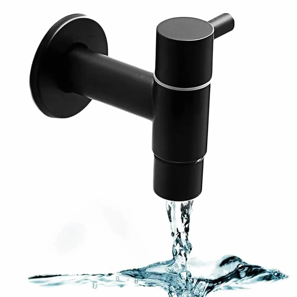 Rubinetto in Acciaio Inossidabile Nero, Montaggio a Parete, Freddo per Bagno, Acqua Risparmiata, per Bagni, Lavabi, Lavanderie, Cucine e Giardini