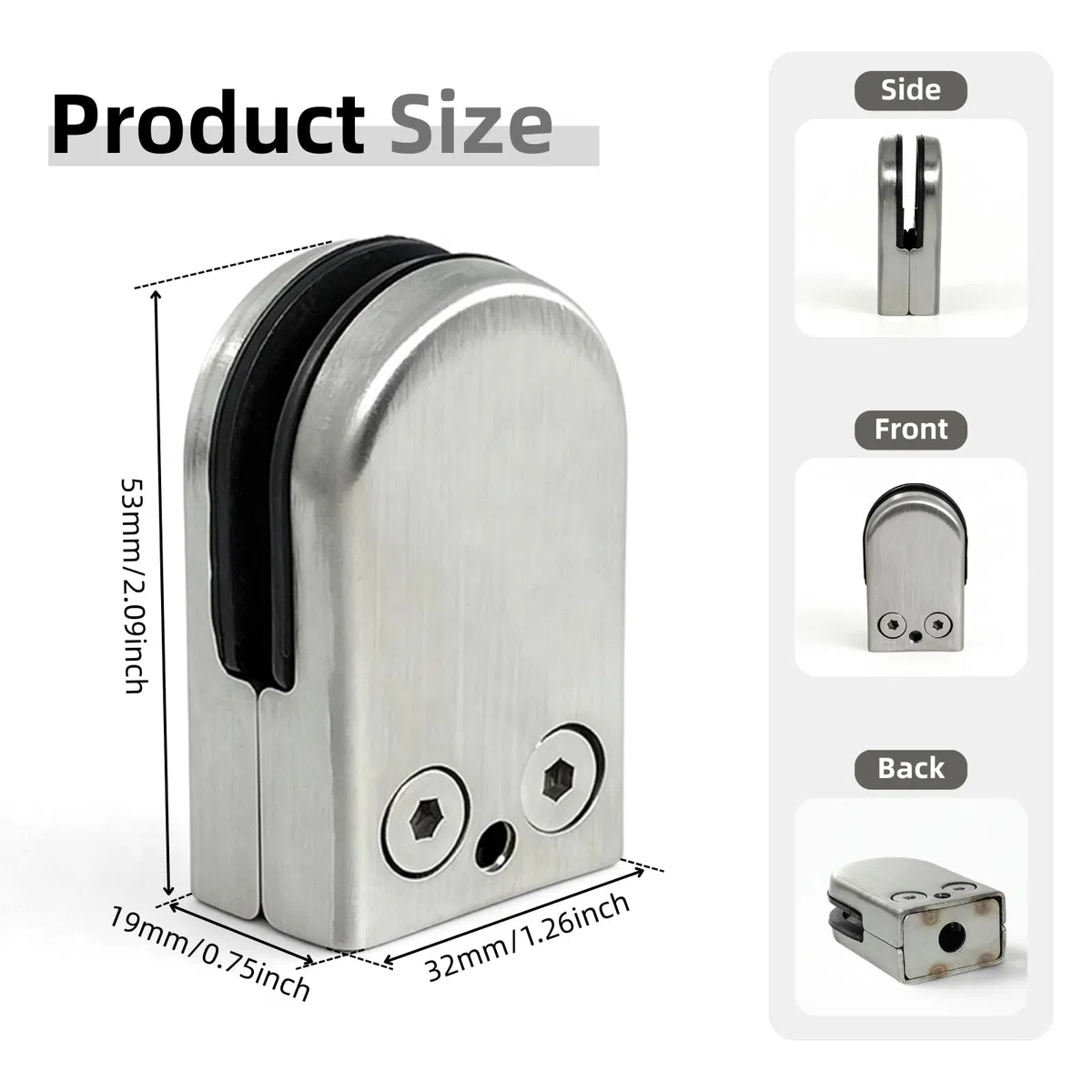 8 Pezzi Morsetto per Vetro in Acciaio Inox 304 Supporto per Vetro in Acciaio Inox Morsetti Ferma Vetro 6-8 mm Casa Scale Piscina Balaustra Balcone Giardino 53 x 33 x 20 mm