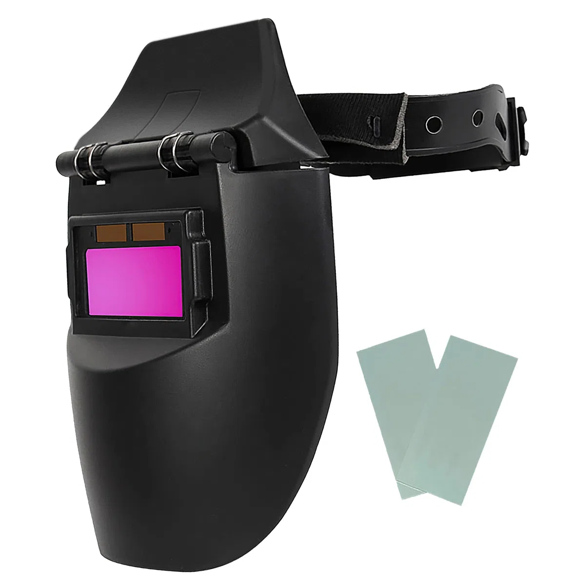 ALLOMN Maschera per Saldatura, Casco per Saldatura Solare Testa a Testa Regolare Casco Oscurante Automatico, Sensore ad Alta Sensibilità, Solare Motorizzato (Con 2 Pad)