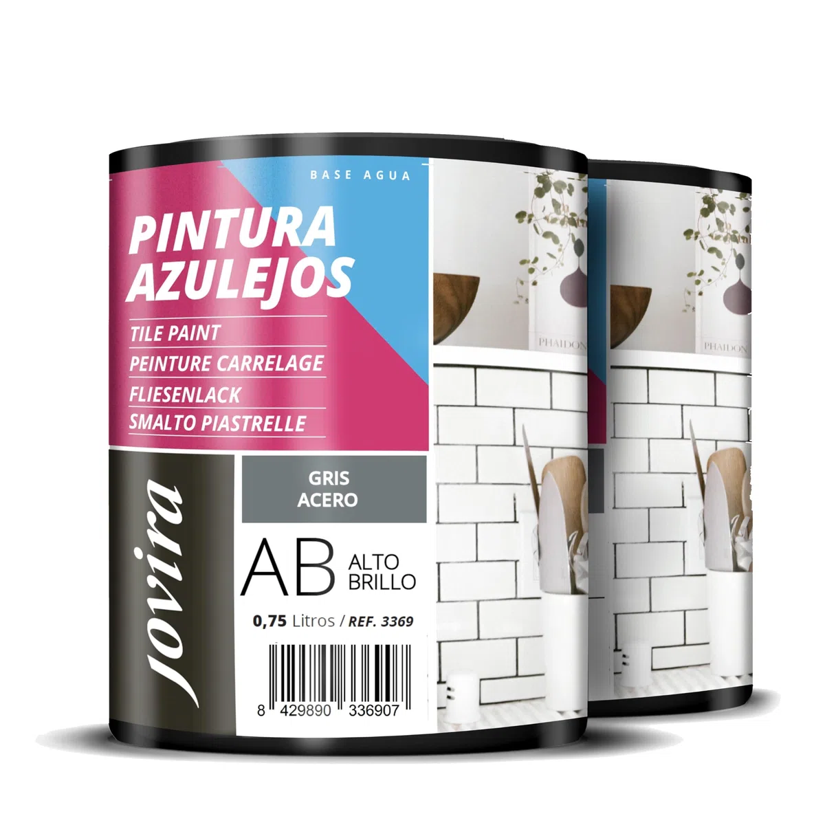 JOVIRA PINTURAS Vernice Per Piastrelle 1,5 Litri | a Base d'acqua. Date un nuovo look alla vostra cucina e al vostro bagno. (2x750, Grigio Acciaio). C-8-2