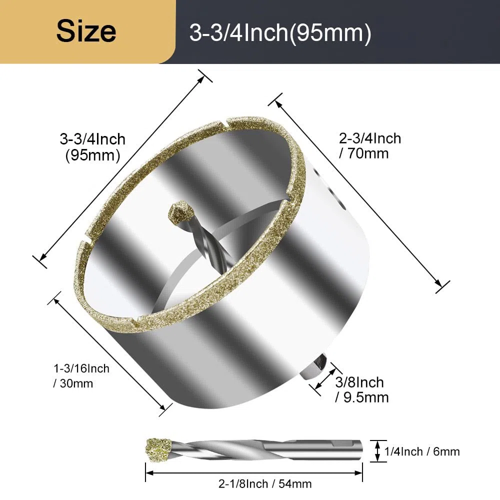 ASNOMY Sega a tazza diamantata da 95 mm con punta di centraggio, per vetro/piastrelle/ceramica/marmo/granito