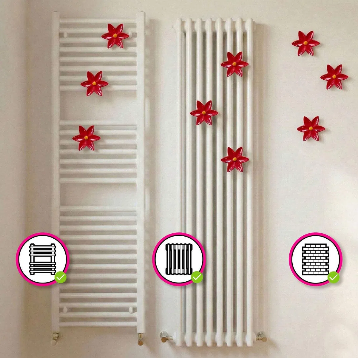 Fiore di Ninfea Appendino in Ceramica Rosso per Radiatore e Muro - Gancio Portasciugamani per Scaldasalviette e Termoarredo - Design Artigianale Italiano