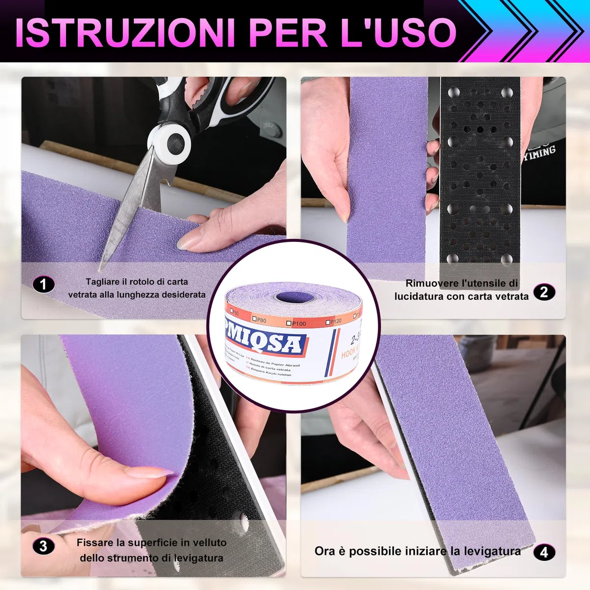 Grana 120 Rotolo Di Carta Vetrata, 70mm X 12 M Rotoli Di Carta Vetrata Ceramica Per Automotive, Levigatura Del Legno, Finitura Di Metalli, Plastica(Viola)