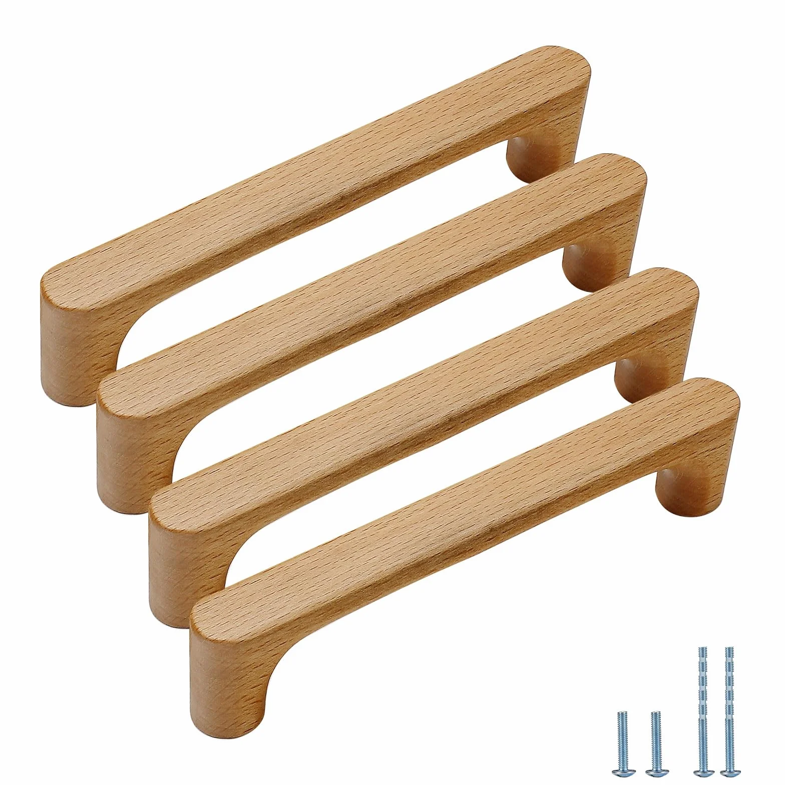 6 pezzi Maniglie in legno di faggio 6,3 pollici rotonde per cassetti, maniglie per armadi da cucina