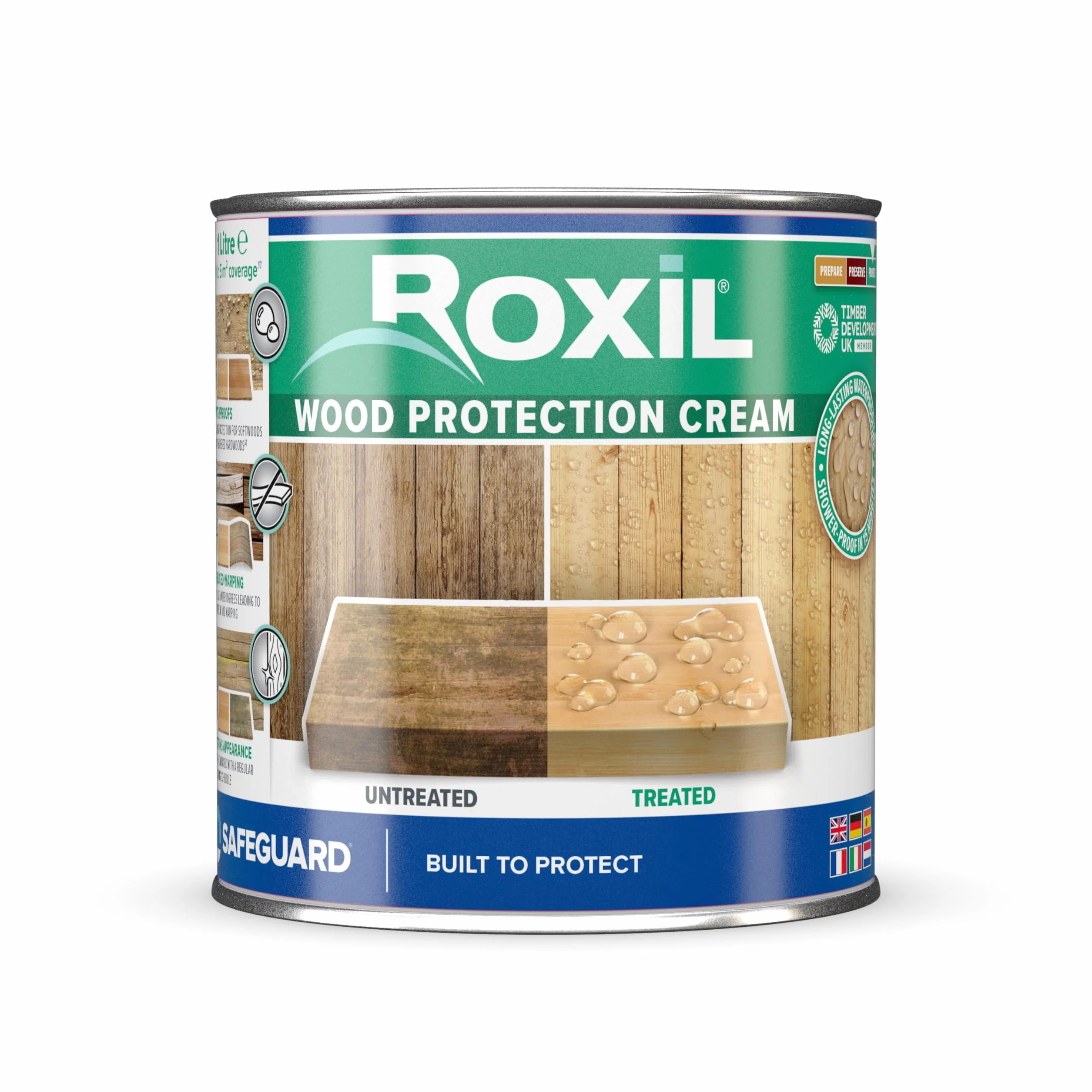Roxil Impregnante legno idrorepellente (1 litro) -10 anni sigillante per legno, trattamento trasparente impermeabilizzante e conservante per legno esterno