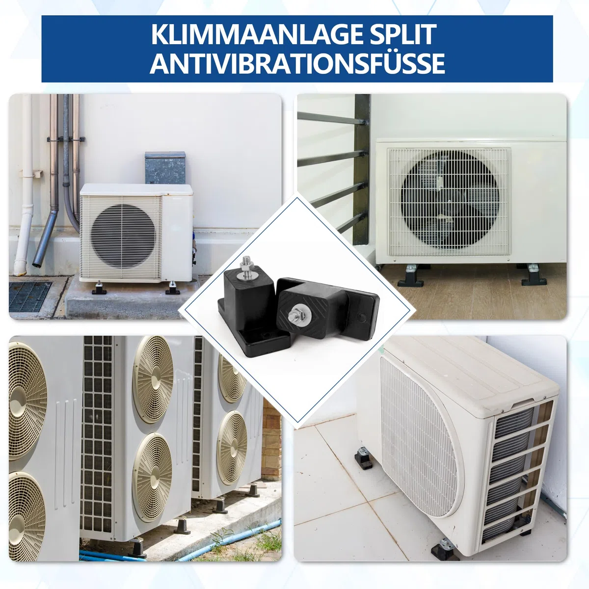 Cherbowing Climatizzatore ammortizzatore, piedini antivibrazione, supporto in gomma per aria condizionata, 4 pezzi, 200 kg, antiscivolo, resistente ai raggi UV