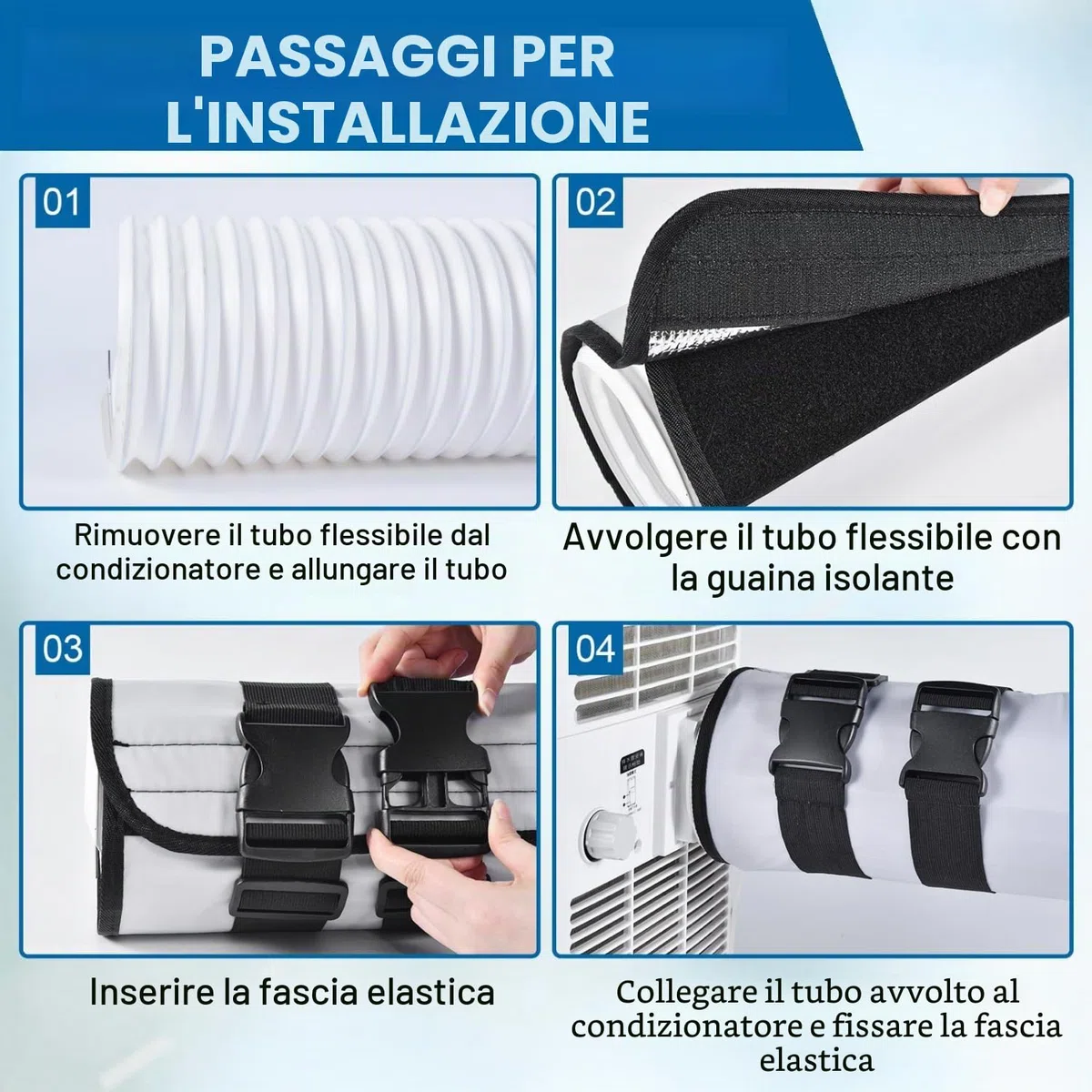 YoleShy Manicotto isolante portatile per tubo CA spesso per tubi di scarico da 12,7 cm e 15 cm di diametro, facile installazione, involucro isolante con 3 fibbie regolabili