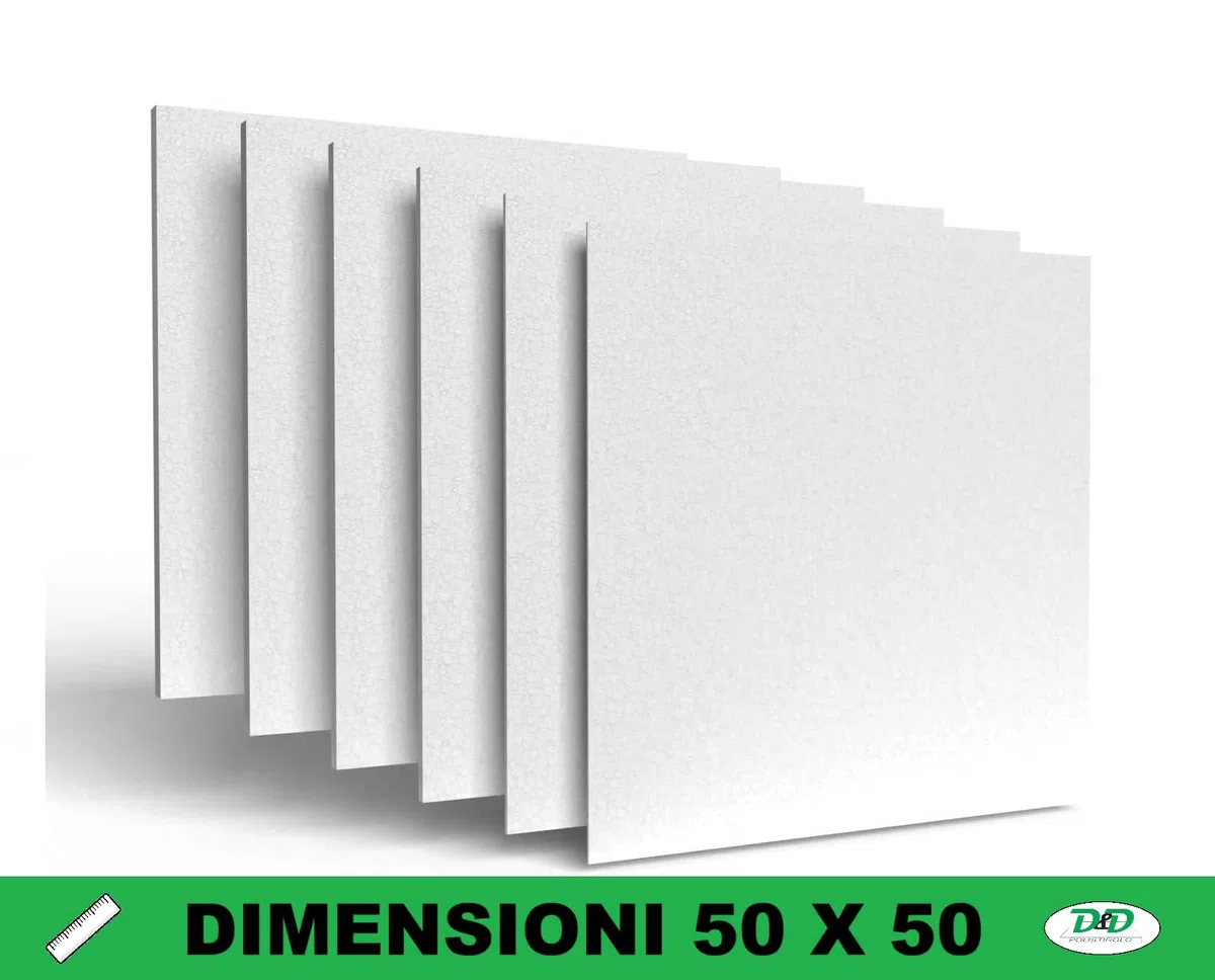 D. & D. Polistirolo - (36 Lastre da 1 cm) LASTRE POLISTIROLO MULTIUSO 50 x 50 cm SPESSORE 1 / 1,5 / 2 / 2,5 / 3 / 3,5 / 4 / 4,5 / 5cm MEDIA DENSITA' (36 Lastre da 1 cm)