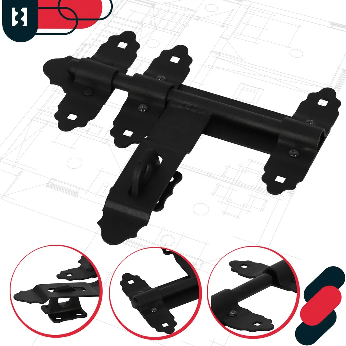 Chiavistello a scrocco 200 mm (7,87 pollici) per porta barilotto Capannone Capanno Pollaio Pollaio rivestito a polvere